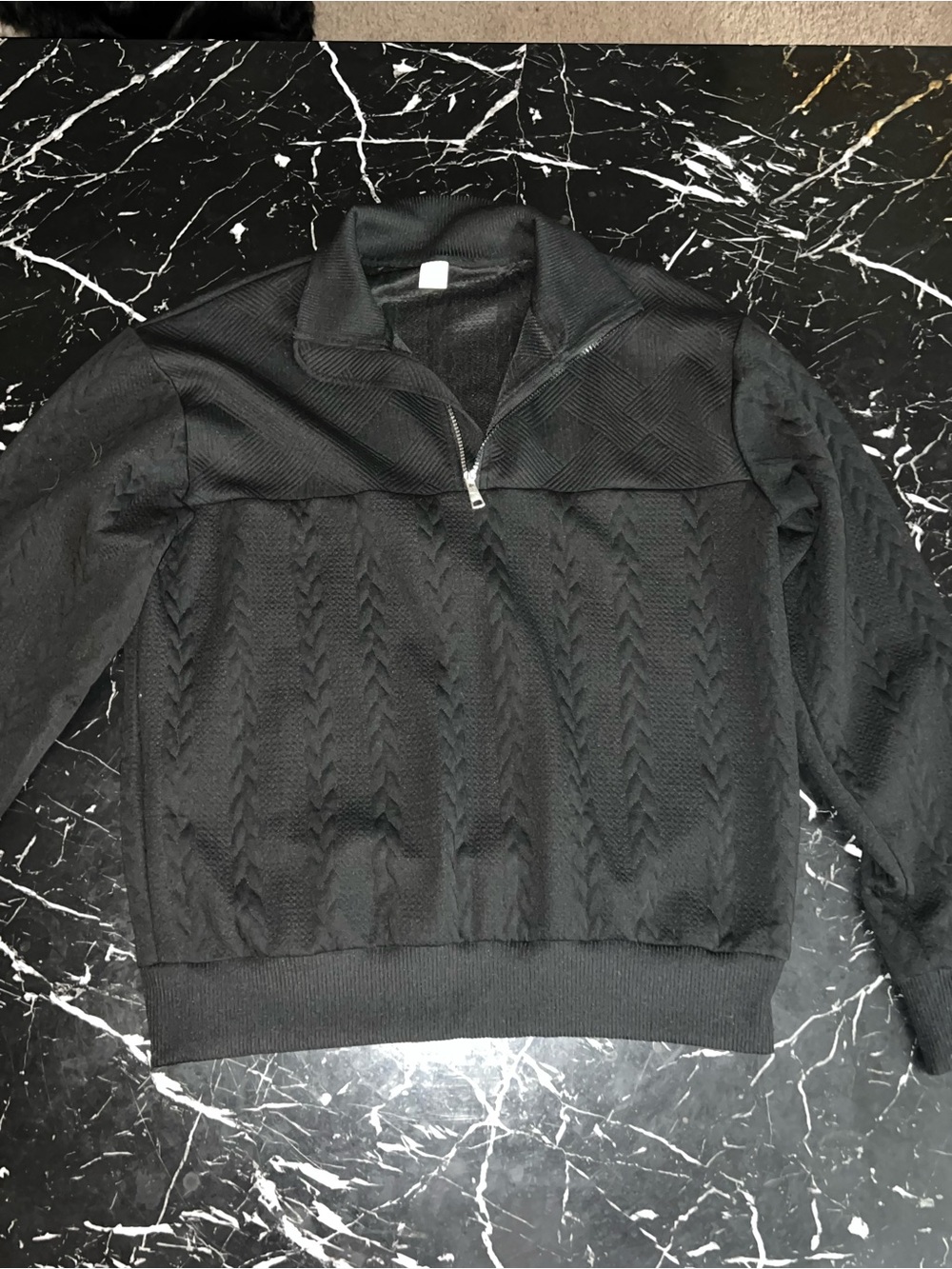 Men's Black Half-Zip Cable Knit Sweater